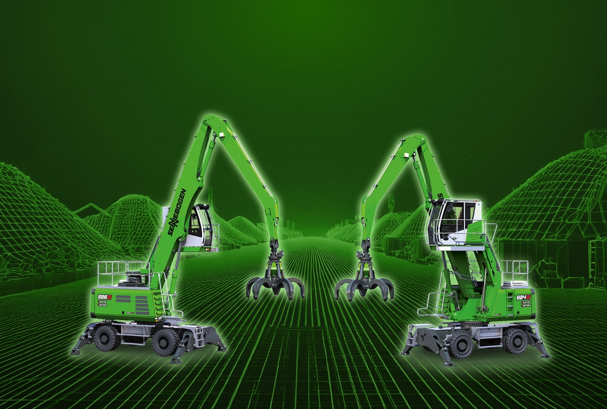 Die neuen batteriegestützten Elektromaschinen der SENNEBOGEN G-Serie, 824 G Electro Battery und 826 G Electro Battery, ermöglichen den CO2-emissionsfreien Recyclingumschlag und können flexibel mit 1 bis 4 Akkupacks ausgestattet werden.