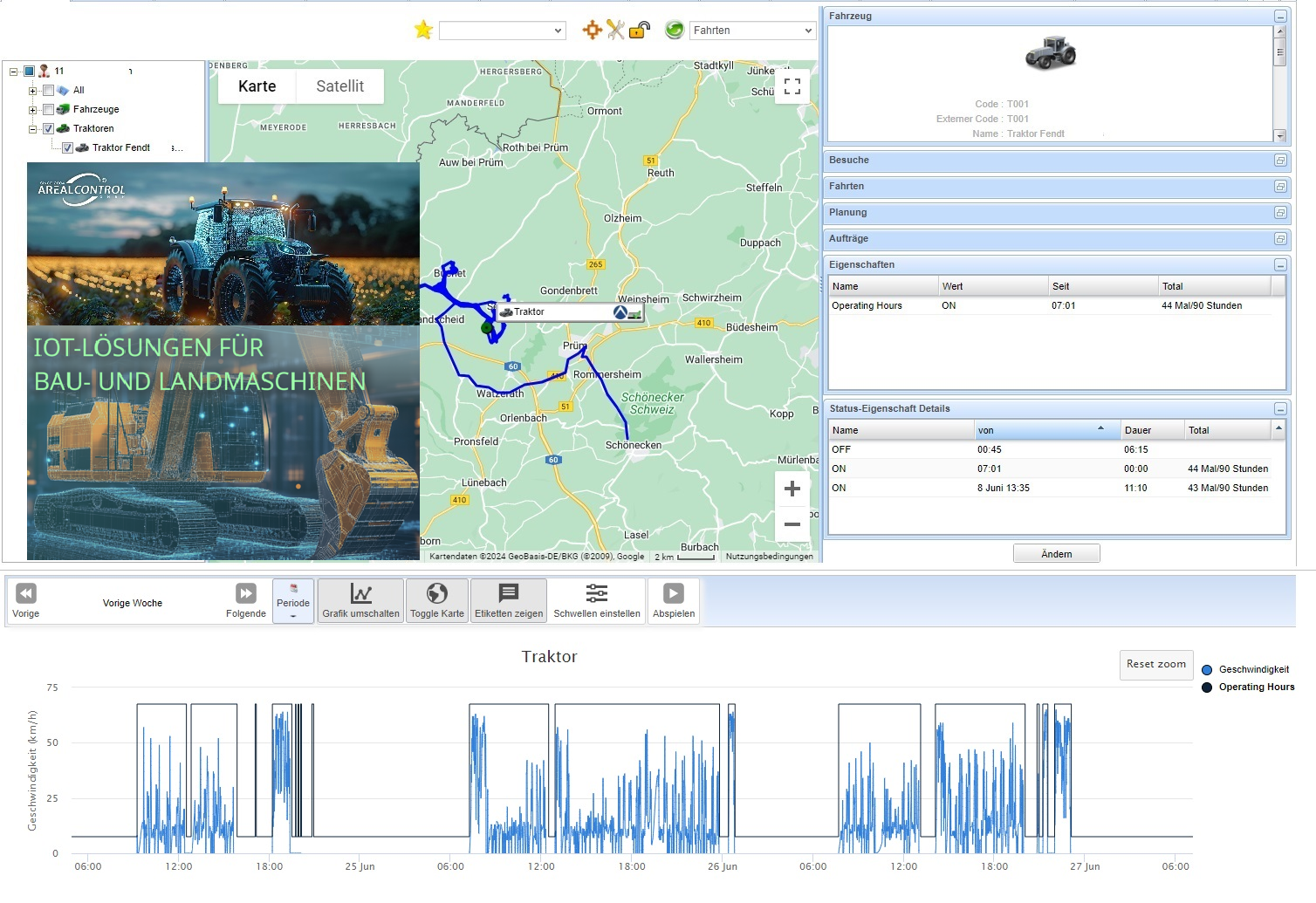 IoT kann unterscheiden: Motorstunden, Produktionsstunden und Aufenthaltsstunden pro Baustelle.