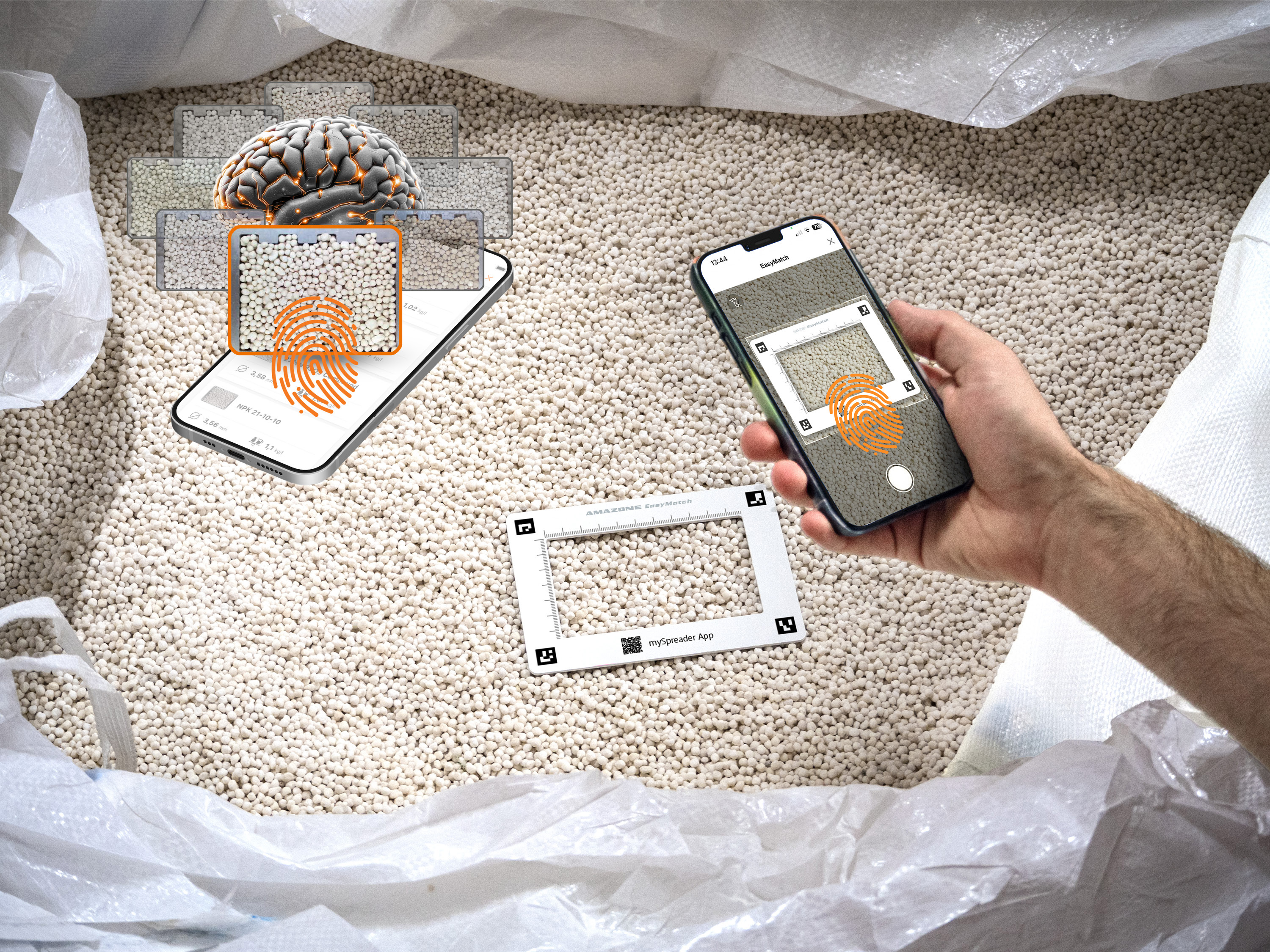 EasyMatch erkennt Dünger einfach per Foto, Präzise Einstellempfehlungen auch bei unbekanntem Düngernamen, Sichere Streuereinstellung mit Zeitersparnis 