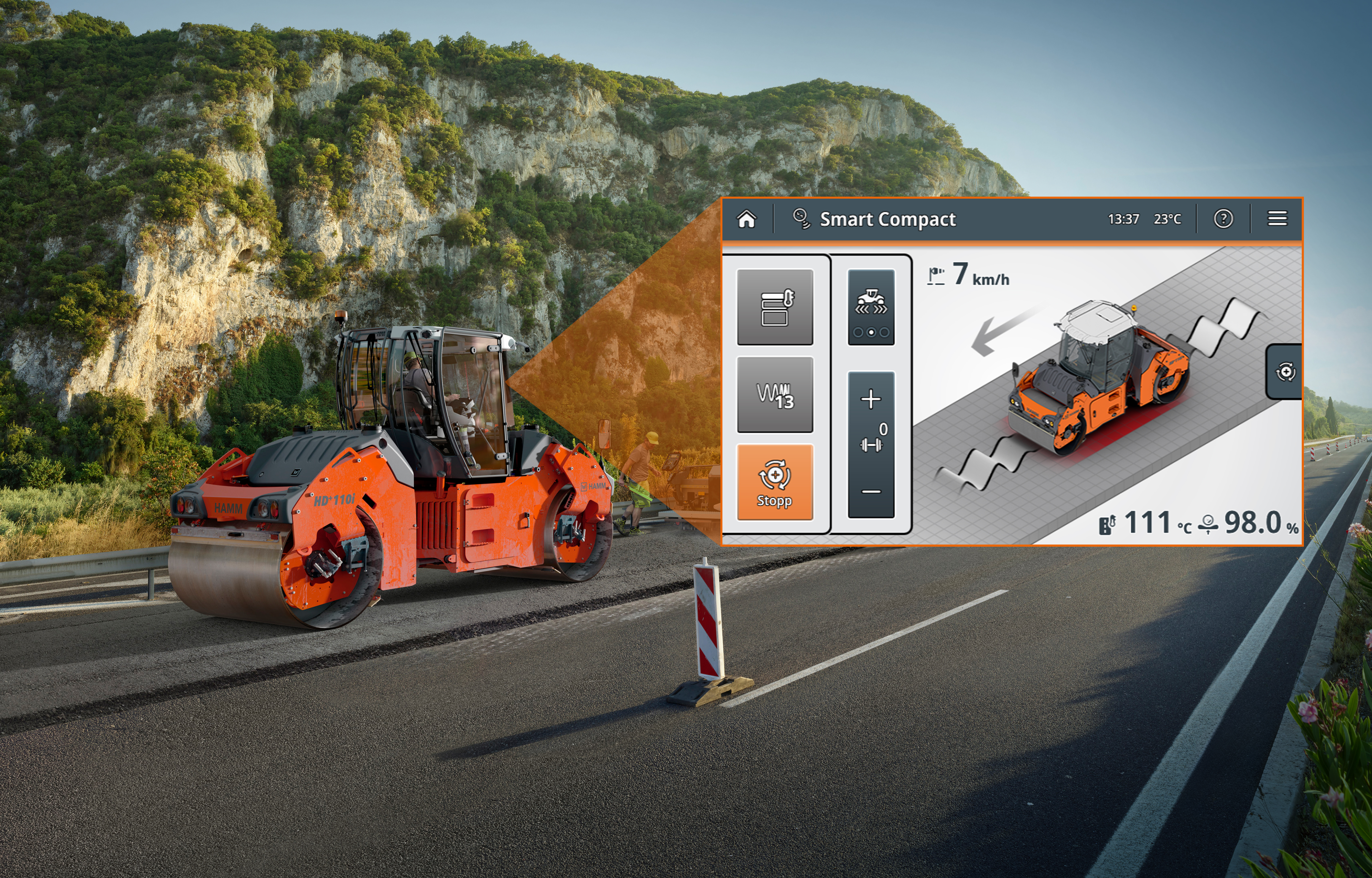 Smart Compact Pro ist zunächst bei den Tandemwalzen der Hamm Serie HD+ verfügbar.