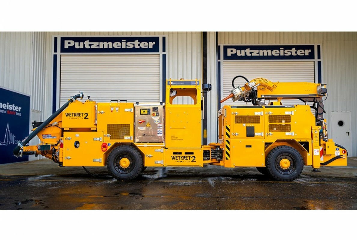 Neue Betonspritzanlage Putzmeister Wetkret 2 Narrow Vein, der erste Spritzbetonroboter mit Doppelfunktion für schmale Adern