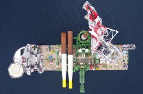 In Rekordzeit: Letztes XXL-Monopile für den Offshore-Windpark Arcadis Ost 1 ist installiert 