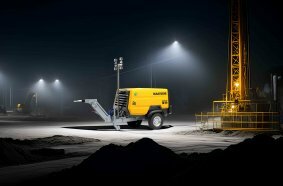 M59 PE mit Lichtmast ist der ideale Baukompressor für Notfall-Einsätze bei Nacht. 