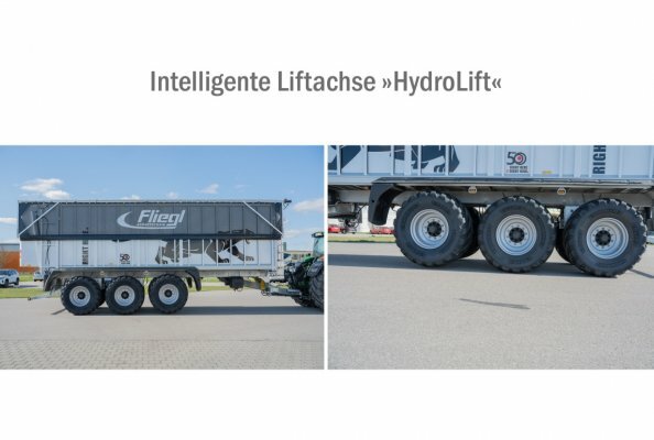 Fliegl Agrartechnik GmbH stellt die neue HydroLift Liftachse mit innovativer Stützlastsensorik für Tridem-Anhänger vor