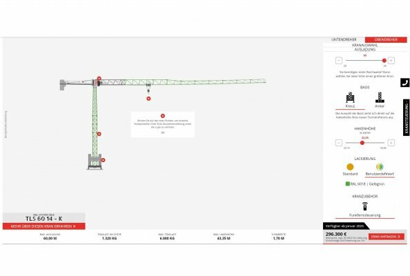 Mit dem BKL Krankonfigurator kommt man mit wenigen Klicks zum gewünschten Kran, den Preis stets im Blick.