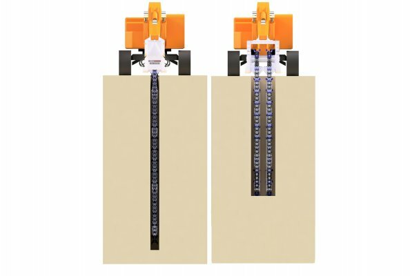 Eine Mischfräse KSI 12000 mit Einzelschwert aus dem aktuellen Sortiment von KEMROC (links). Der Hersteller entwickelt gegenwärtig eine Version mit Doppelschwert (rechts), die insbesondere im Bahnbau ihre Verwendung finden wird. 