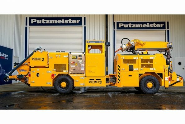 Neue Betonspritzanlage Putzmeister Wetkret 2 Narrow Vein, der erste Spritzbetonroboter mit Doppelfunktion für schmale Adern