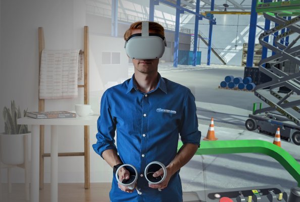  	 Per VR-Brille und Controllern lässt sich ein realitätsnahes Arbeitsumfeld zu Schulungszwecken darstellen.